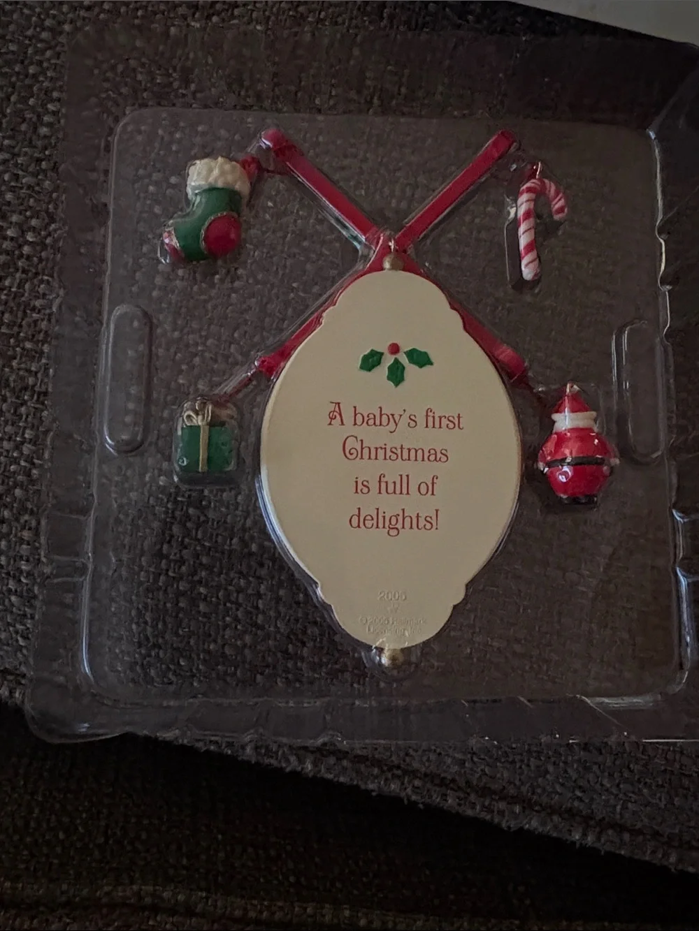 Retired Vintage Hallmark Red, White and Green Baby Photo Frame Ornament BNWT